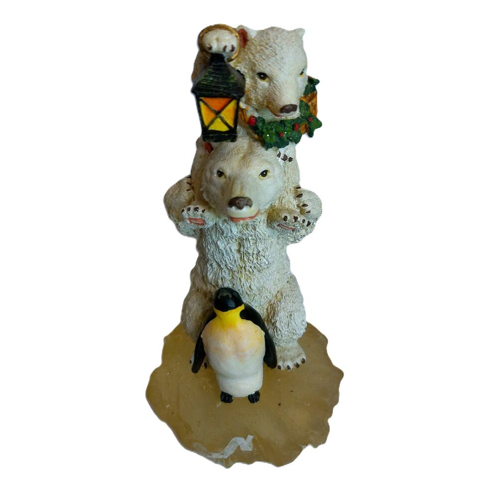 Vintage 8" Resin Christmas Polar Bear Penguin Figurine Stacked Holiday Decor